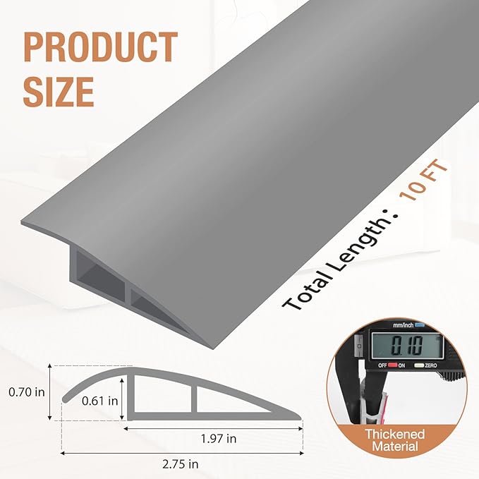 Floor Transition Strip Self Adhesive Vinyl Door Threshold for Doorways Carpet Edging Trim Overlap Edge Reducer for Laminate Floor, Carpet, Tile (Gray, 2/5" to 3/5", 10Ft)