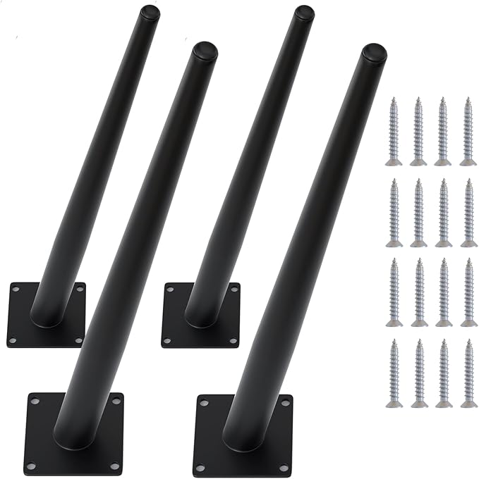 4PCS 16 Inch Matte Black Tapered Angled Legs for Furniture, Metal Mid Century Mordern Feet, Heavy Duty Slanted Stand Legs Kit for Couch, Coffee Table, Desk, Dresser, Sofa, Chair