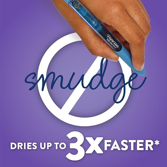 Paper Mate InkJoy Gel Pens, Bright Blue Ink, Medium Point (0.7mm), 10 Count, Bundle with Plastic Reusable Pouch