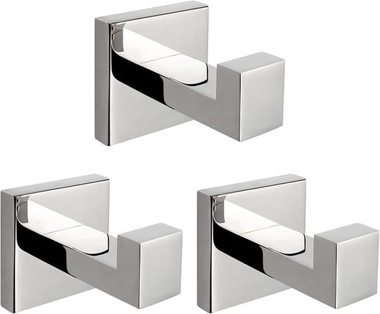 NearMoon Bath Towel Hooks -SUS304 Stainless Steel Square Clothes Robe Hooks Hanger, Heavy Duty Coat Hooks for Bathroom Livingroom Hotel Kitchen Garage, Wall Mounted - 3 Pack (Chrome Finish)