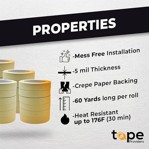 WOD MT5 Utility Grade Masking Tape, 1 inch x 60 yds. (Pack of 36) for Home or Office air-Dry Painting, Labeling, & Packing. Leaves no Residue