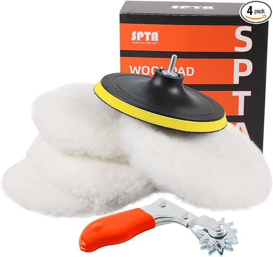 Wool Polishing Buffing Pad, SPTA 6 Pcs 6 Inch 150mm Polishing Buffing Wheel for Drill Buffer Attachment with 5/8"-11 Drill Adapter Compound Cutting & Polishing for Car Polisher