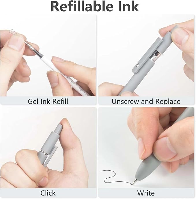 MIUTME 6Pcs Gel Pens, Retractable Gel Pens Quick Dry Ink Pens Fine Point Premium Smooth Writing Pens, Aesthetic Pens for School & Office Supplies