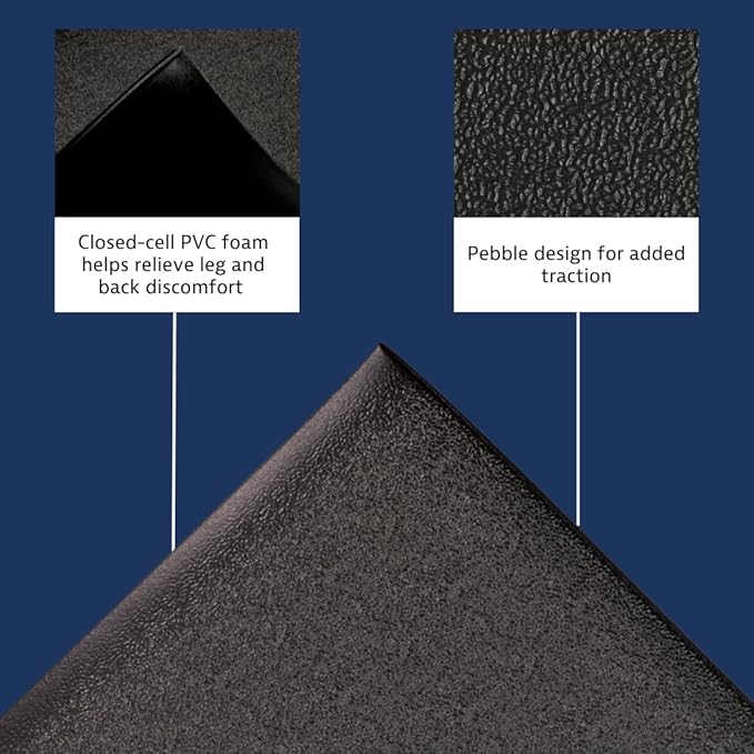 Notrax 411 Sof-Tred™ 3' x 12' x 9/16" Anti Fatigue Mat, Enhanced Slip Resistance with Beveled Edges and Pebbled Surface, Ideal for Industrial and Commercial Workplaces, Black, 411S4312BL