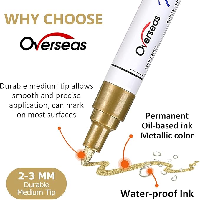 Paint Pens Paint Markers - Black Permanent Markers 8 Pack, Oil Based Waterproof Quick Dry Medium Tip Marker Pen for Metal, Wood, Fabric, Plastic, Rock, Stone, Mugs, Canvas, Glass, Art Craft