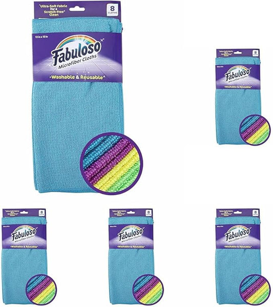 Fabuloso Microfiber Cleaning Cloths, 8 ct, Rainbow Colors | Lint-Free, Scratch-Free Cleaning Cloths for Surfaces and Wood Furniture | Microfiber Dustless Cloth for Bold and Bright Cleaning Experience