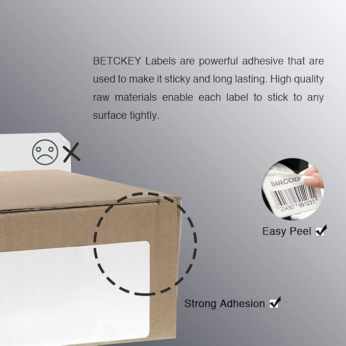 BETCKEY - 4" x 2.5" (102 mm x 64 mm) Shipping & Multipurpose Labels Compatible with Zebra & Rollo Label Printer,Premium Adhesive & Perforated [1 Rolls, 620 Labels]