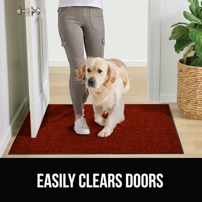 GORILLA GRIP Traffic Guard Door Mat, 60x36, Heavy Duty Welcome Mats, Commercial Office Space Doormat, Waterproof, Fade Resistant, Strong Rubber Backing, Low Profile, Shoe and Boot Scraper, Red