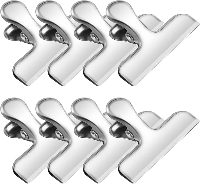 Chip Clips, 8 Pack Stainless Steel Chip Clips, Chip Clips Bag Clips Food Clips, Bag Clips for Food, Clips for Food Packages, Chip Bag Clips - Air Tight Seal, Heavy Duty Snack Clips Kitchen Clips