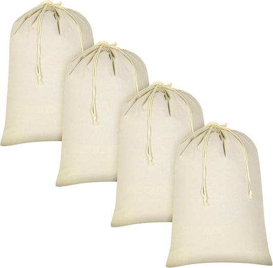 4 Pieces 28" x 36" Canvas Laundry Bags Bulk Large Cotton Laundry with Drawstring Heavy Duty Hamper Liner Washable Dirty Clothes Santa Bag for Travel Household