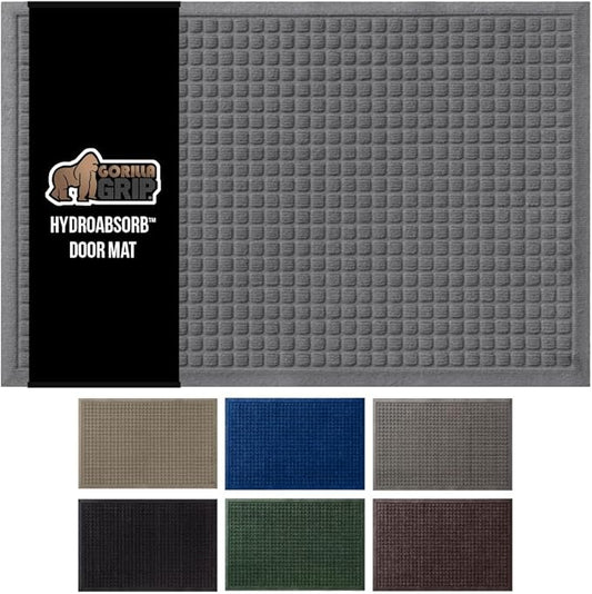 GORILLA GRIP Front Door Mat, 72x24, Indoor Outdoor Ultra Absorbent HydroAbsorb Doormat, Absorbs Up to 2.75 Cups of Water, Stain and Fade Resistant, Rubber Backing Doormats, Captures Dirt, Gray