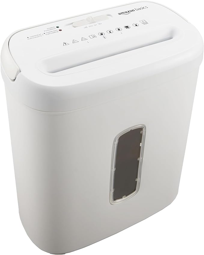 Amazon Basics Cross Cut Paper and Credit Card Shredder for Security - 8-Sheet, Heavy Duty, White