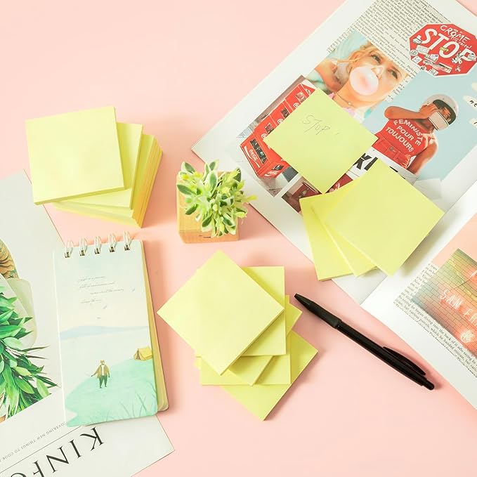 (16 Pack) Sticky Notes 3x3 in Yellow, Sticky Pads, Recyclable, Self-Stick Pads, Easy to Stick for Home, Office, Notebook