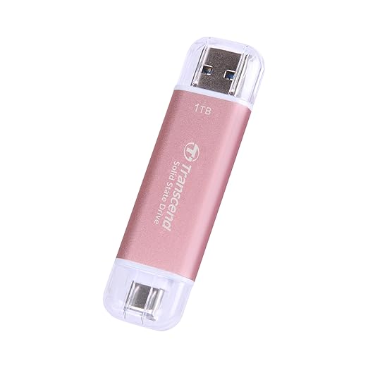 Transcend 1TB External SSD, Up to 1,050MB/s, USB 3.2 Gen 2 Portable SSD, 2-in-1 Type C &Type A, USB Hard Drive for Steam Deck, ROG Ally, MSI Claw, Windows&Mac, iPhone&iPad, Android, PS5&Xbox, Smart TV