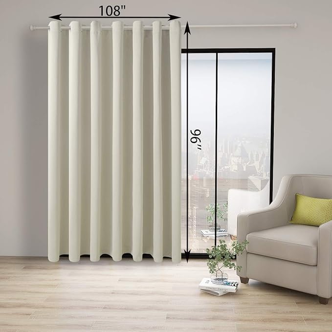 BONZER Room Divider Blackout Curtain Wide Room Darkening Total Privacy Wall Noise Reducing for Bedroom, 96L x 108W Inch (8L x 9W ft), 1 Panel, Cream