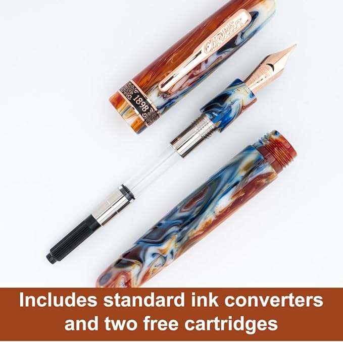 Conklin 1898 Fountain Pen, Misto Orange - Stub Nib | Unique Resin Pen with Luxury Design | JoWo Stainless Steel Nib Made in Germany | Ideal for Calligraphy Enthusiasts