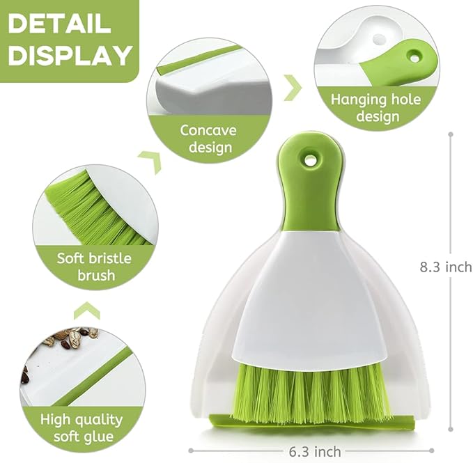 Dust pan Broom Brush Dustpan - Small Broom and Dustpan Set,Mini Broom and Dustpan,Small Dustpan and Brush Set for Home Cleaning, Sofa, Desk, Guinea Pig Cage, Cat Litter etc.（Light Blue）