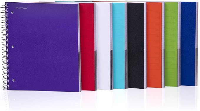 Mintra Office Durable Spiral Notebooks, 5 Subject (Purple, College Ruled 1pk)