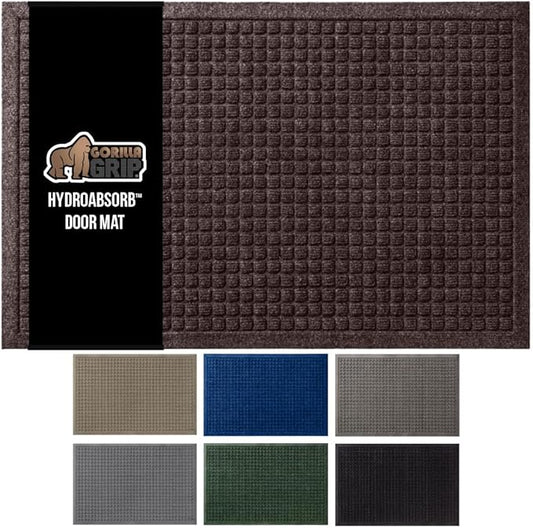 GORILLA GRIP Front Door Mat, 35x23, Indoor Outdoor Ultra Absorbent HydroAbsorb Doormat, Absorbs Up to 5.7 Cups of Water, Stain and Fade Resistant, Rubber Backing Doormats, Captures Dirt, Coffee