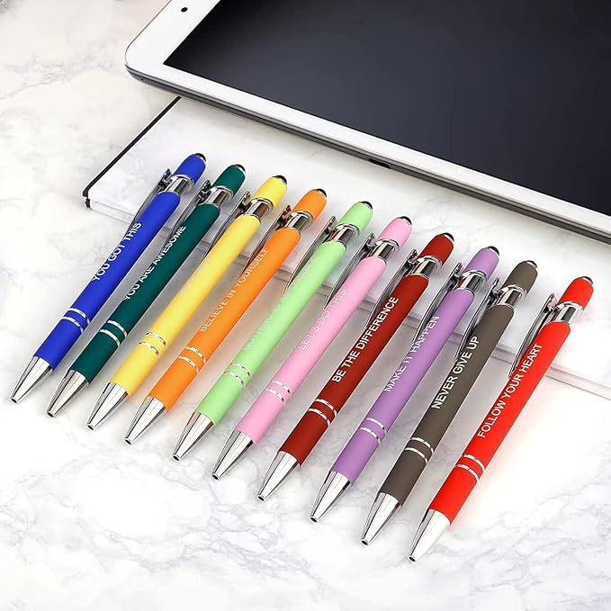 30 Pcs Inspirational Pens - Motivational Ballpoint Pens Bulk with quotes Stylus Tip Gifts for School Coworkers Black Ink