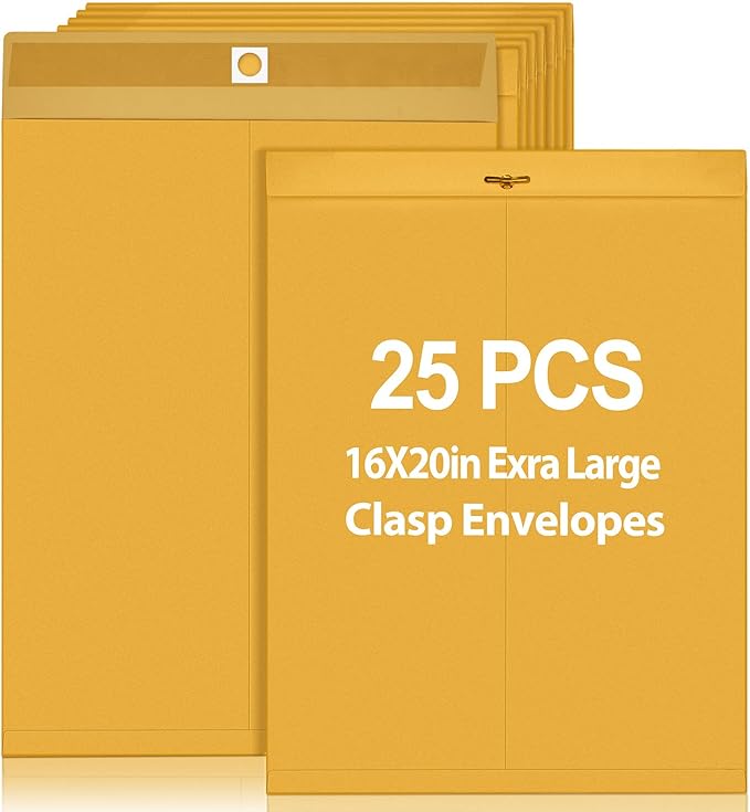 25 Pcs Clasp Envelope 16 x 20 Inch Large Manilla Envelopes with Clasp Closure for Mailing Thick Documents Home, Business, Legal or School Office Storing (Golden)