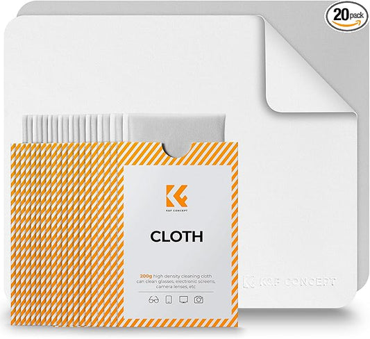 K&F Concept 20 Pack Lens Cleaning Cloth | Microfiber Cleaning Cloth | Camera Lens Cleaner | Camera Lens, Glasses, VR/AR Headset, and Screen Cleaning | White & Grey