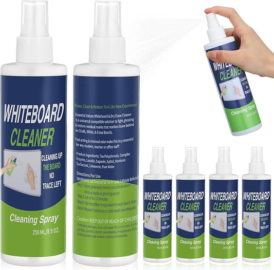 6 Pack Whiteboard Cleaner Spray Bottle 8.5oz Dry Erase Board Surface Cleaner White Board Cleaning Spray Removes Stubborn Marks from Chalkboard