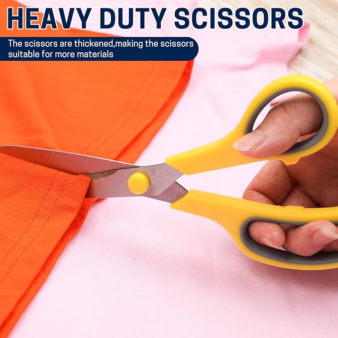 24-Pack 8" All Purpose Heavy Duty Sharp Scissors Bulk for Office School Home Stainless Steel Blades Safety Soft Grip Handles,Right/Left Handed Scissors