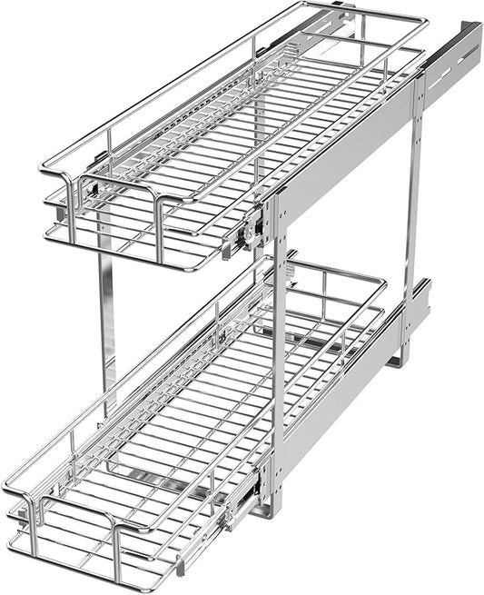 LOVMOR 2 Tier 5½" W x 21½" D, Individual Pull Organizer Kitchen Cabinet Storage Sliding Shelves