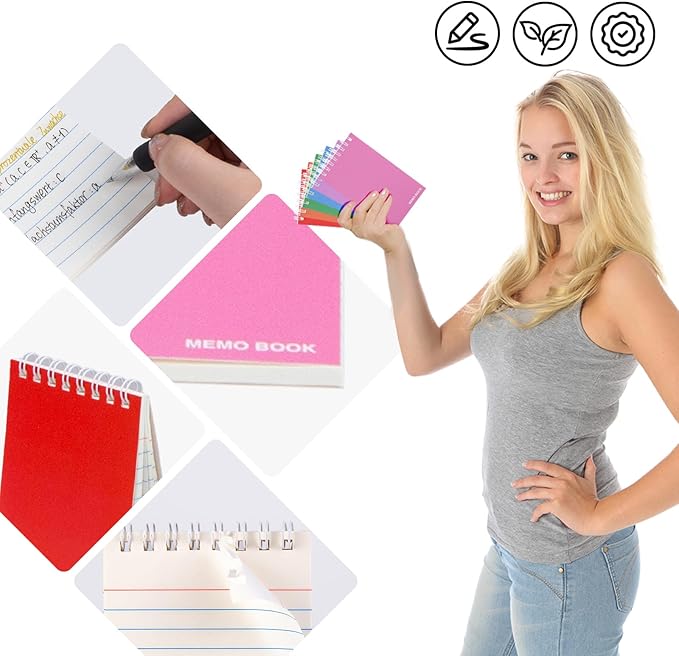 Koogel 6 Pads Mini Spiral Notebooks Bulk, 3x5 Inch Small Line College Ruled Pocket Notepads Memo Tactical Steno Notepad Tiny Note Book Journals Sketchbook for School Students Office Supplies