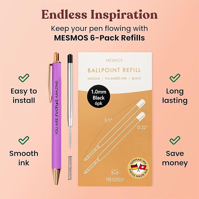 MESMOS Fucking Awesome Pen Set, Inappropriate Funny Gifts for Women and Friends. Fun and Motivational Office Pens for Coworkers, German-Made Ballpoint Ink