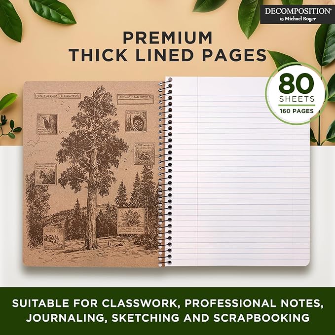 Decomposition Pear Bears College Ruled Spiral Notebooks – 9.75 x 7.5 Journal with 160 Lined Pages – Notebooks for School Supplies, Home & Office – 100% Recycled Paper – Made in USA