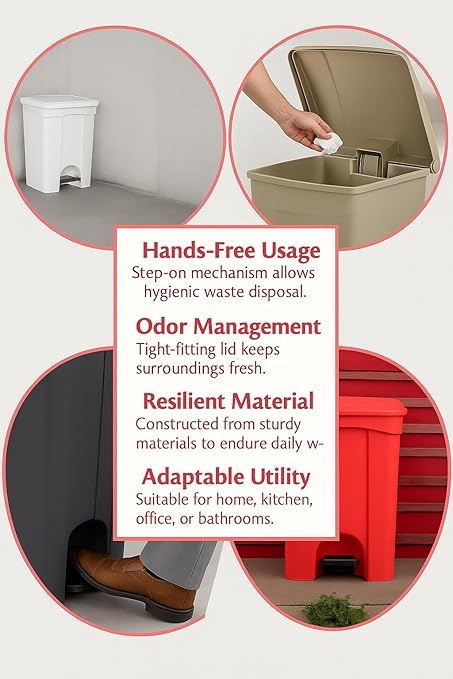 PRO&Family Step-On Trash Can with Lid, Plastic Waste Bin, Foot Pedal Operation (Biege, 23 Gallon)