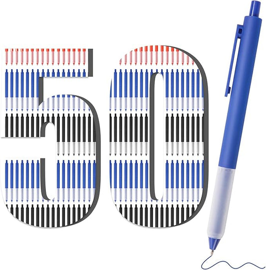 Pens Bulk, 50 Pcs Retractable Ballpoint Pens Medium Point (1.0mm) Rollerball Pens for Smooth Writing Women Men Gifts, (20Black&20Blue&10Red Ink) for Journaling School and Office Supplies Use