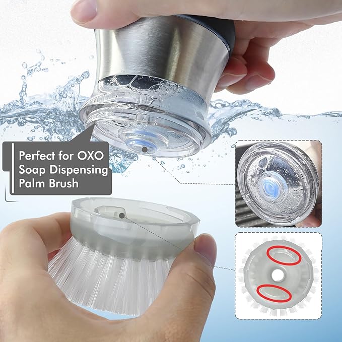 Shadowgallery Palm Brush Refills for OXO Steel Soap Dispensing Dish Brush - 4 Pack Cleaning Replacement Brush Head for OXO Palm Brush(Grey)