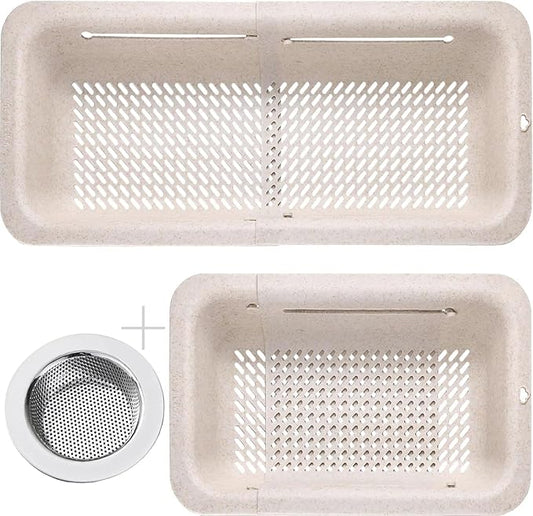 LASSHSWA Collapsible Colander and Strainer for Kitchen, Over the Sink Strainer Basket for Kitchen, Fruit Pasta Food Strainer Expandable Plastic Colander with A Sink Drain Strainer Stainless Steel