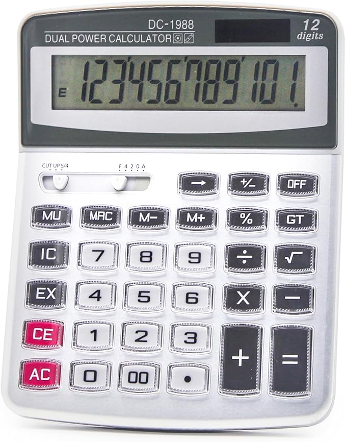 OFFIDIX Desk Calculator 12 Digits Extra Large LCD Display,Big Buttons Dual Power Solar Calculator for Office,Work,Business,Home and School