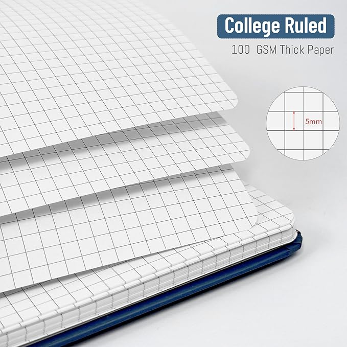 Spiral Graph Notebook 8.5” x 11”, A4 Black Grid Paper Notebook, 120 Pages 100GSM Thick Large Graphing Notebook，Hardcover Spiral Notebook Journals for Work School Engineering