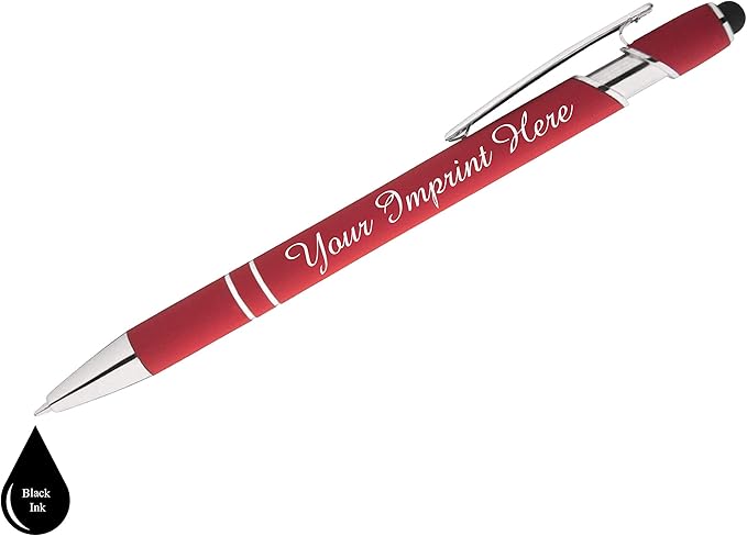 Up to 500 Pcs Custom Pens Bulk | Rainbow of Colors | Soft-Touch Metal Black Ink Personalized with Name or Message (Red, 12 pcs)