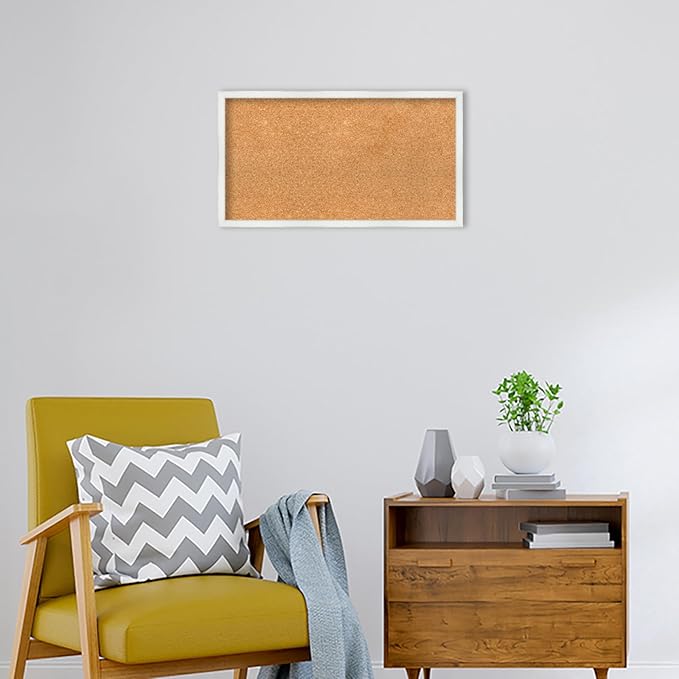 Amanti Art Natural Cork Board for Wall, 15x27 Vision Board with White Frame, Medium Corkboard Office Decor for Home Organization, Country Rustic Corkboard Pinboard to Display Items for Home