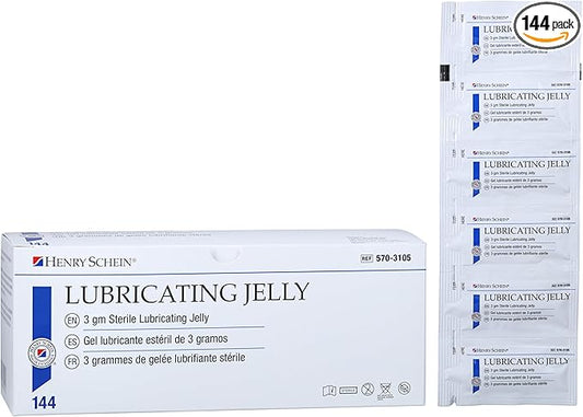 Henry Schein Sterile Lubricating Jelly – 3g Single-Use Packets, Ideal for Medical and Clinical Applications, Convenient Box of 144 Individually Sealed Packets for Hygiene and Precision