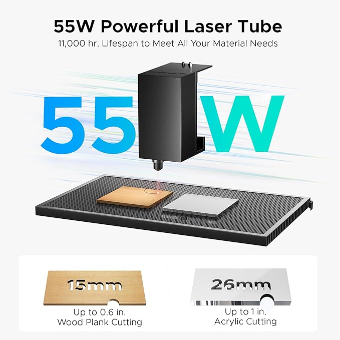 OMTech Polar+ 55W CO2 Laser Engraver Cutter with LightBurn, 20"x12" Work Area, 5MP Camera, Dual Rotary Axes, 500mm/s Speed, with Water Pump, Laser Cutting Machine for Wood Acrylic Glass More