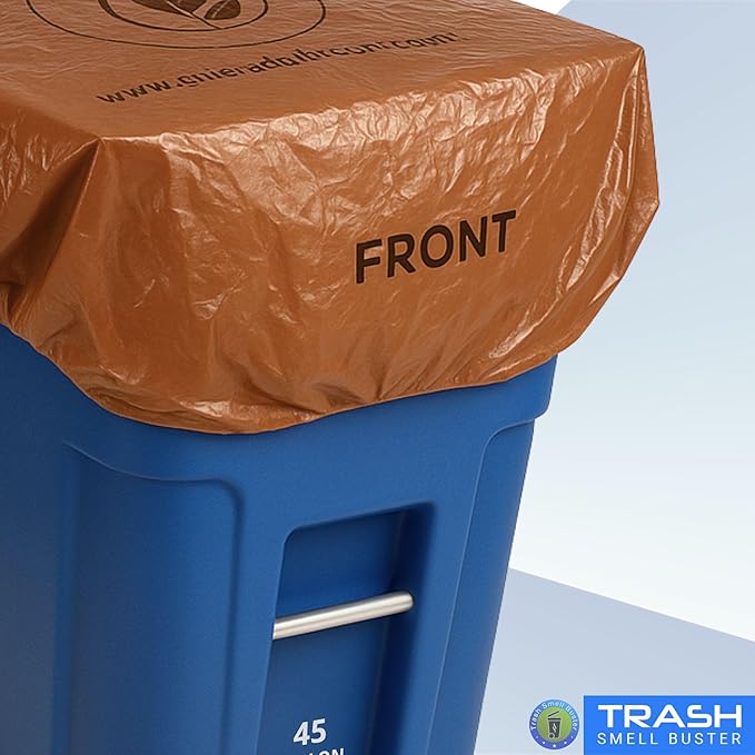 Trash Can Cover Biodegradable Odor Eliminating Bag with Elastic Band Lemon Scented Durable Chemical Free 45 Gallon 3 Pack