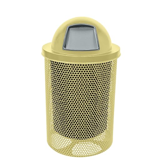 COATEDOUTDOORFURNITURE RDT-P-TXTSAND Heavy Duty Round Trash Receptacle with Dome Top, Liner Included, 32 Gallon, Textured Sandstone, Made in America