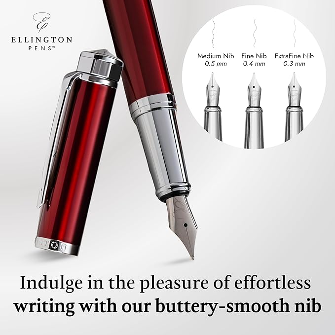 Luxury Fountain Pen Set- Fountain Pens for Writing - Smooth Extra Fine Nib - Includes Refillable Ink Converter, 3 Ink Cartridges [Black & Blue], Gift Box - Elegant Calligraphy