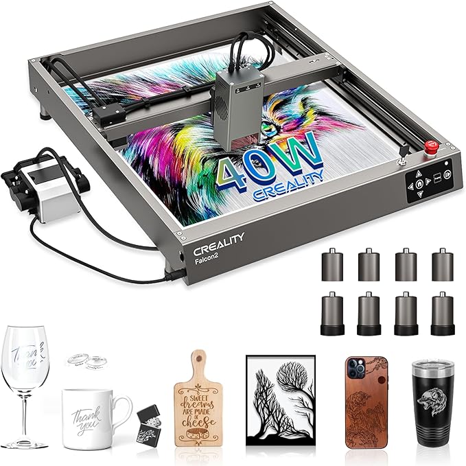 Creality Laser Engraver, Falcon2 40W Output Laser Cutter with Air Assist, 25000mm/min Speed & High Accuracy Laser Engraving Machine for Wood and Metal, Acrylic, Leather