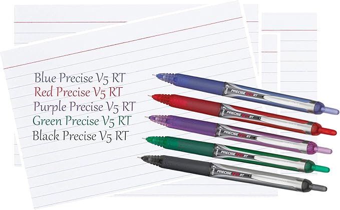 Precise V5 RT Retractable Rolling Ball Pens, Extra Fine Point (.5mm), Purple Ink, 6-pk; Premium Comfort Grip, Bundle with Plastic Reusable Pouch