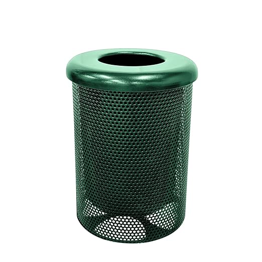 COATEDOUTDOORFURNITURE RFT-P-TXTGRN Heavy Duty Round Trash Receptacle with Flat Top, Liner Included, 32 Gallon, Textured Green, Made in America