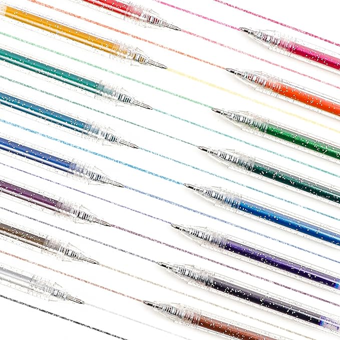 Grabie Capped Glitter Gel Pens 18 Colors, Metallic Vibrant Sparkle Gel Pens for Coloring, Color Pens for Adults,Colored Gel Pens for Adult Coloring Books and Drawing