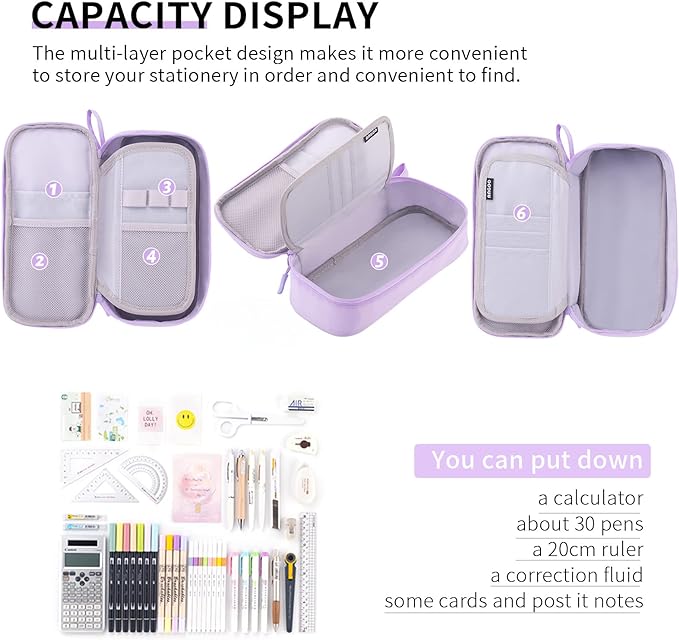 CICIMELON Durable Pen Pencil Case Big Storage Pen Pouch Bag for School Supplies Office College Teen Girls Adults, Purple